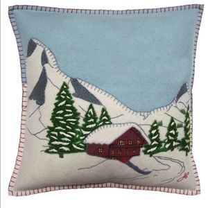NWT Jan Constantine Hand Embroidered Felted Wool Christmas Pillow Cushion Cover